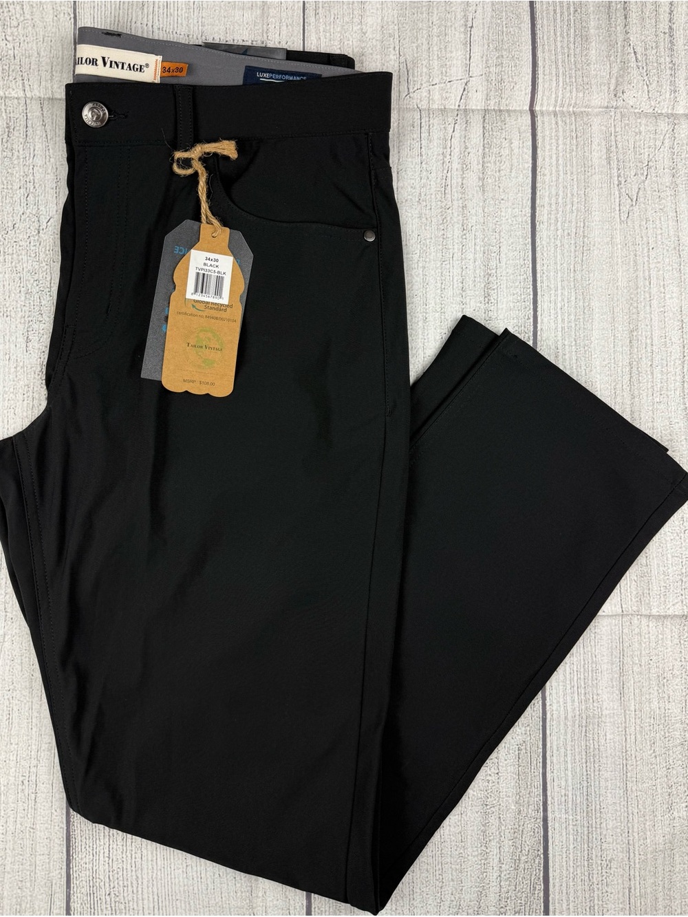 NWT! Taylor Vintage Canaan Slim Fit Performance Tech Pant Black Sz 34 x30